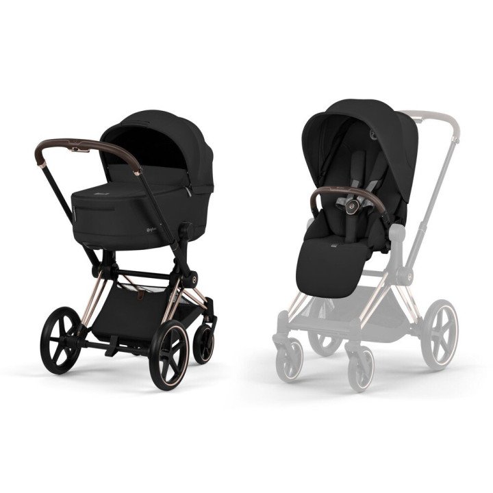 Duo PRIAM 2026  Poussette toutterrain avec nacelle pliable  Châssis Rose Gold CYBEX