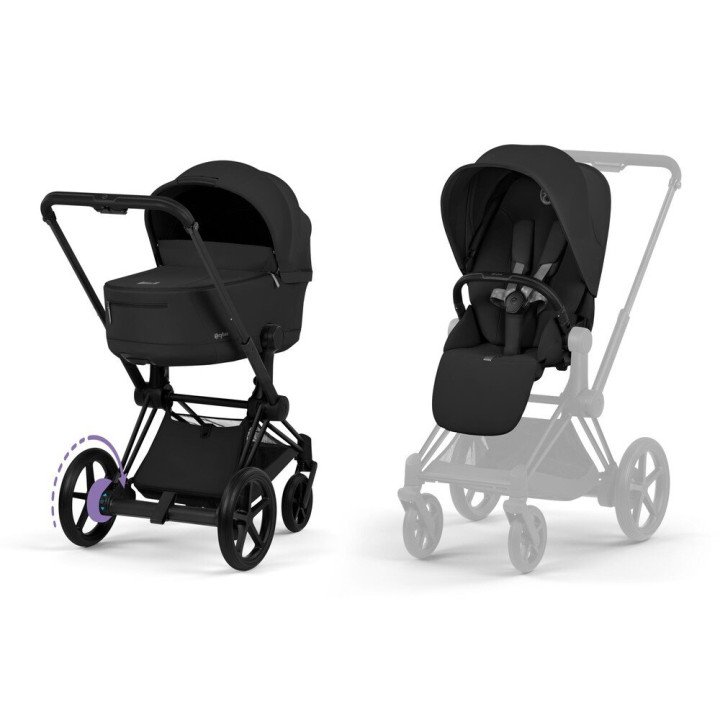 Duo ePRIAM 2026  Poussette électrique toutterrain avec nacelle pliable  Matt Black CYBEX