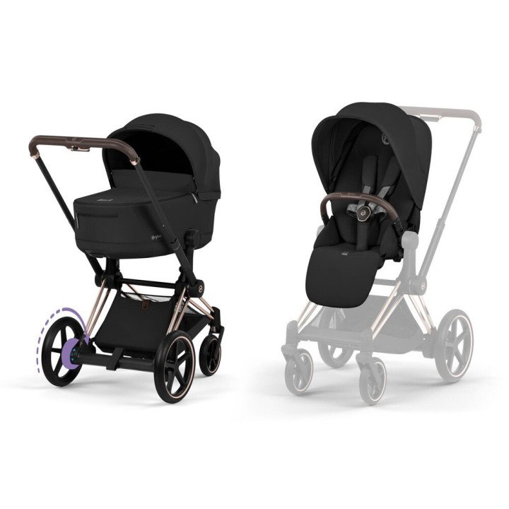 Duo ePRIAM 2026  Poussette électrique toutterrain avec nacelle pliable  Rose Gold CYBEX