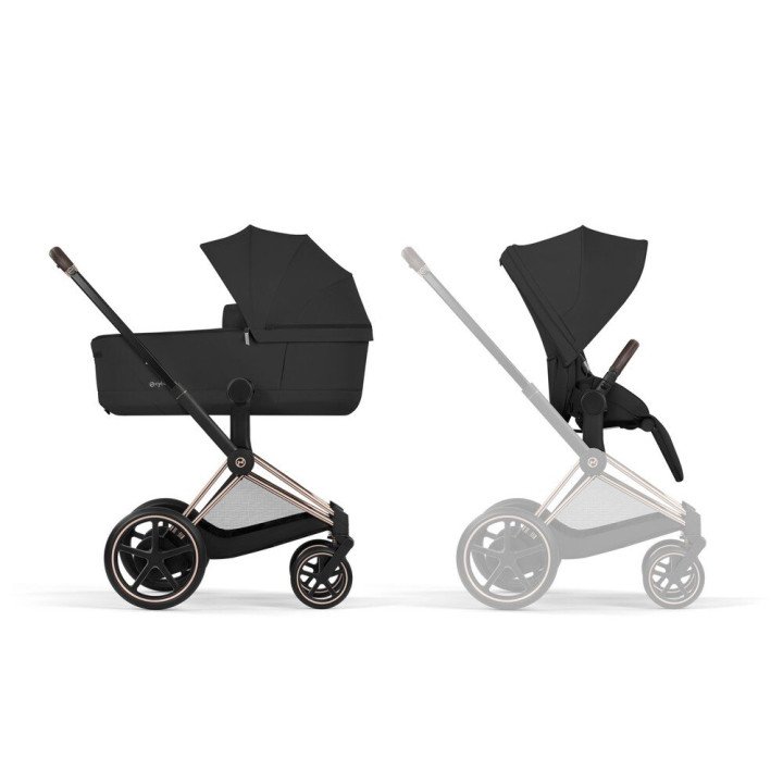 Duo ePRIAM 2026  Poussette électrique toutterrain avec nacelle pliable  Rose Gold CYBEX
